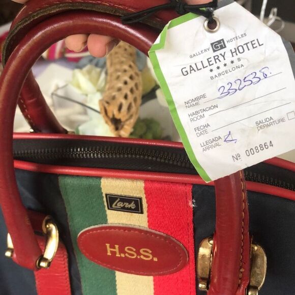 Vintage Lark Nylon and leather travel bag. Stripe trim. - Picture 3 of 10